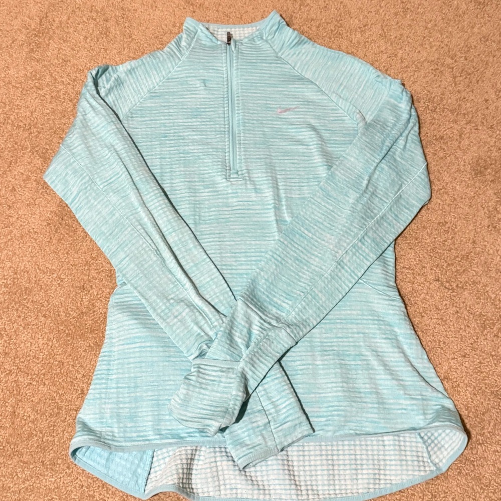 Nike Pro Women’s Dri-Fit 1/4 Zip Running Top- Fleece lined, Light Blue
